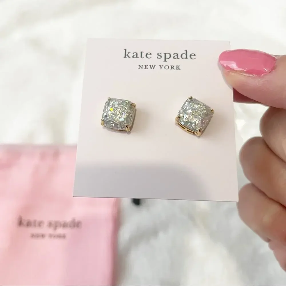 Kate Spade square earrings opal gold studs NWT